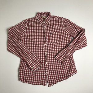 Men's Size L Hollister Red White Checkered Long Sleeve Button-Down‎ Shirt K86